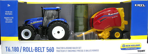 1/32 Ertl New Holland T6 180 Tractor and 560 Round Baler