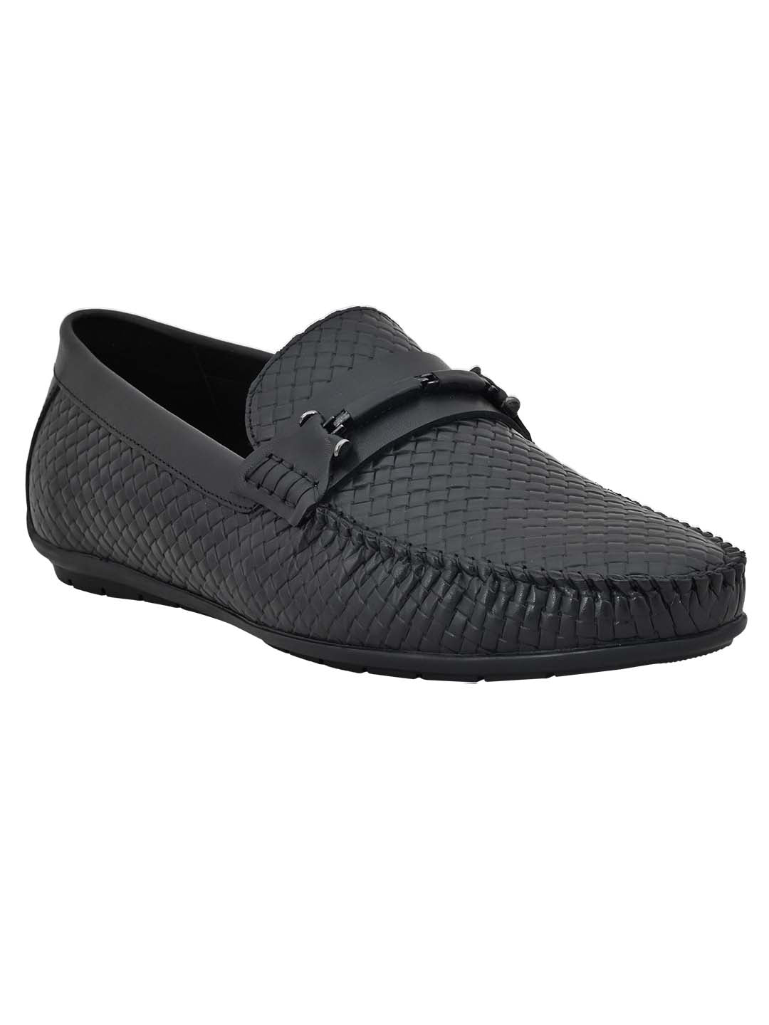 Men Black Basket Weave Textured Loafers – ShoeTree