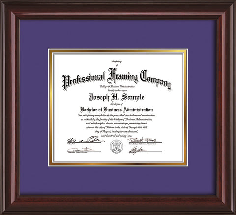 custom mahogany lacquer document certificate frame purple on