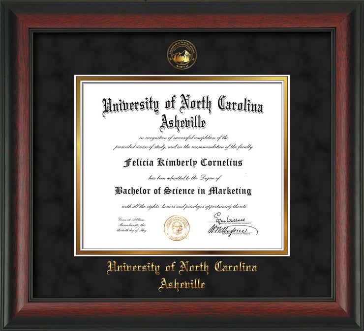 UNC Asheville U Diploma Frame-Rosewood-w/UNCA Seal-Black Suede/Gold ...