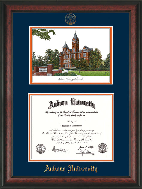 Auburn Univ Diploma Frame Rosewoo Seal And Watercolor Navyorange Official Diploma Frames