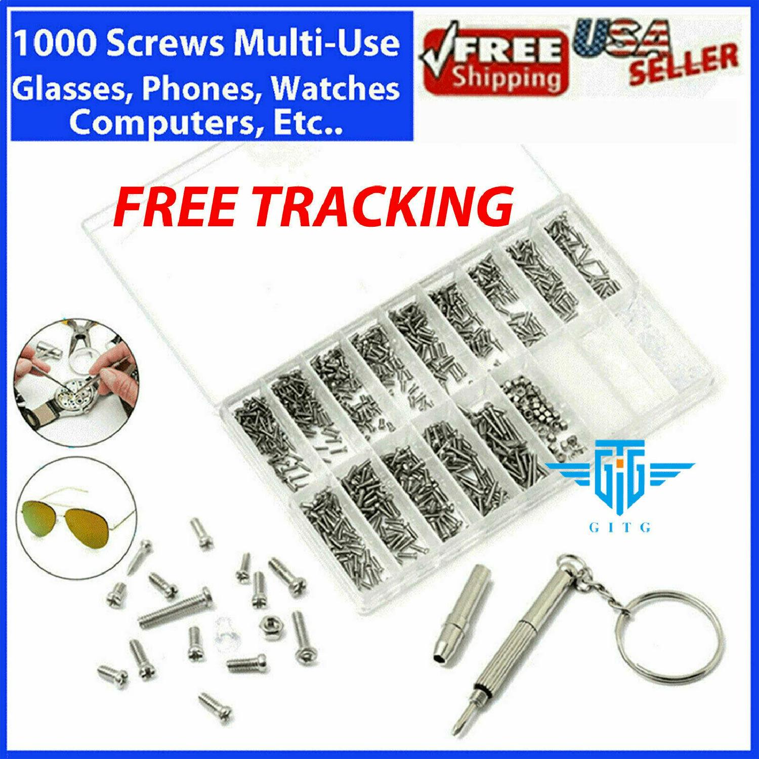 1000 Tiny Screws Nut Screwdriver Watch Eyeglass Sun Glasses Repair Tool Set Kit
