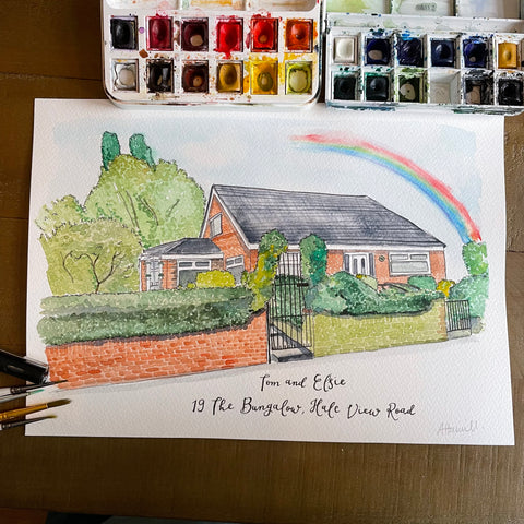 Watercolour house painting commission for housebound grandparents