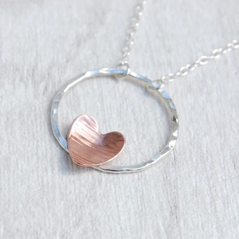 Copper heart ring necklace