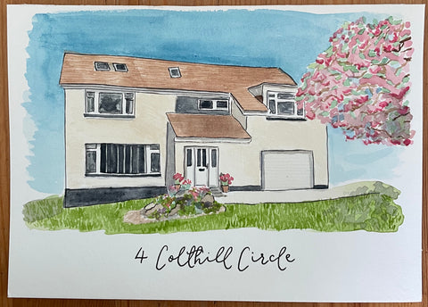 Simple hand painted watercolour house commission for a mum’s birthday