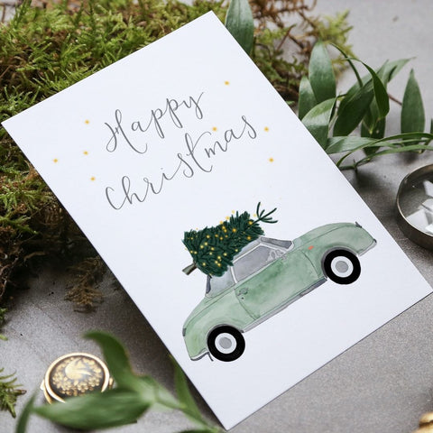 Nissan Figaro in mint green Christmas card