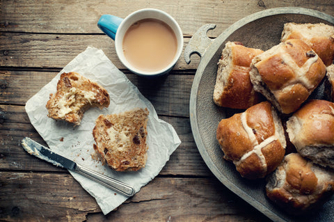 Hot cross buns with lashings of butter