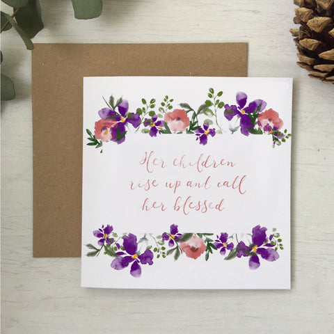 Christian Mother’s Day card with scripture verse from proverbs 31
