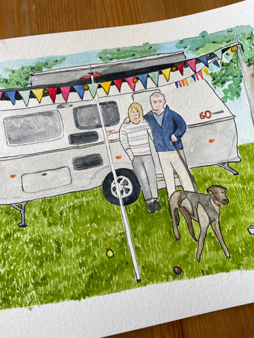 Special caravan and pet portrait for father’s birthday