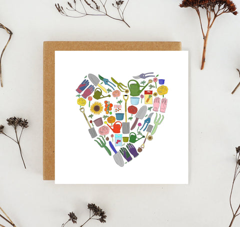 Gardening heart Valentine’s Day card for garden lovers