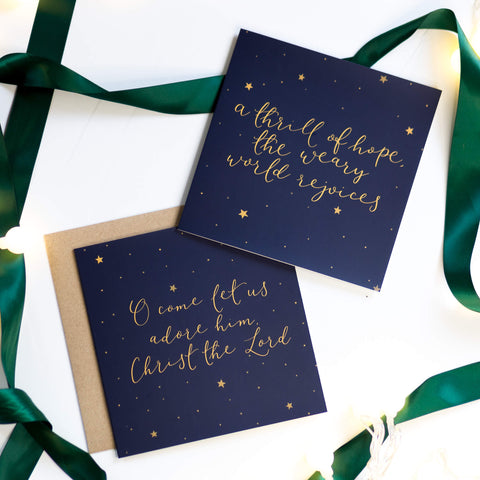 Set of two Christmas carol Christian cards with starry night background