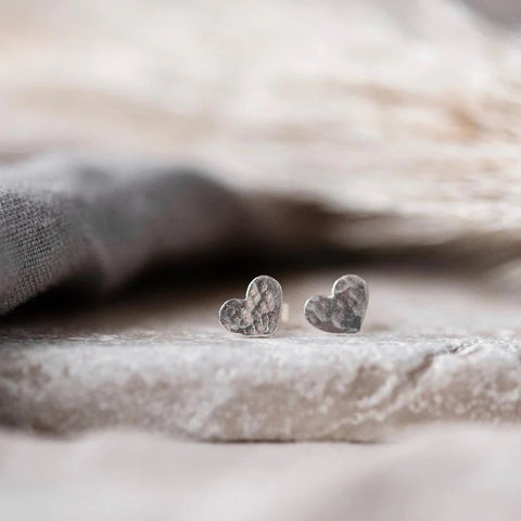 Hammered silver heart stud earrings