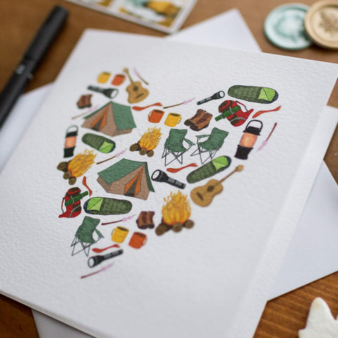 Camping heart greeting card for lover of the great outdoors