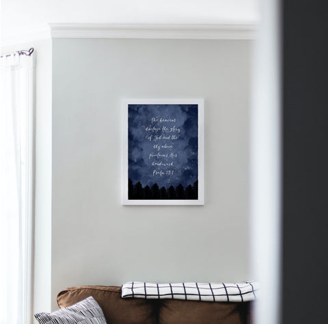 The heavens declare the glory of god wall art print Christmas gift for women