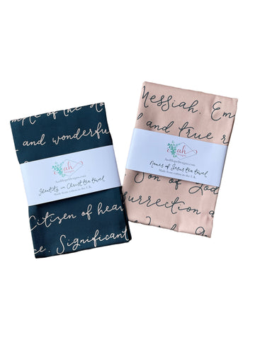 Christian tea towels wrapped in belly bands perfect for Christmas gifts