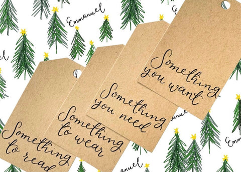 Emmanuel gift wrap with hand lettered gift tags