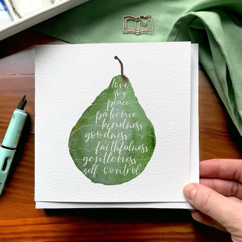 Pear with fruit of the spirit greeting card