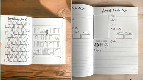 Inside pages of and Hope designs’ reading journal for book reviews