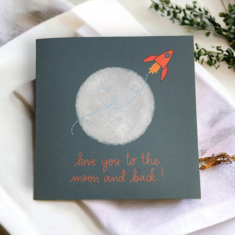 Valentine’s Day card with a rocket - love you to the moon and back