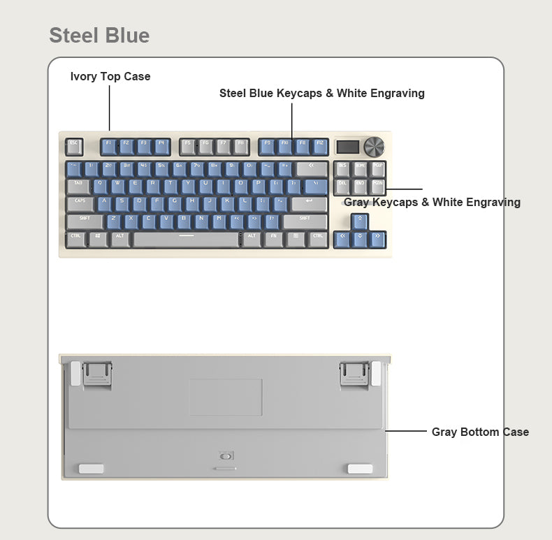 LANGTU LT-84 Sandwich Mount 84-Key Tri-Mode Connection 100% Hotswap RGB Backlit Mechanical Gaming Keyboard ft. Self-Lubricating Switches, LED Display & Rotary Knob