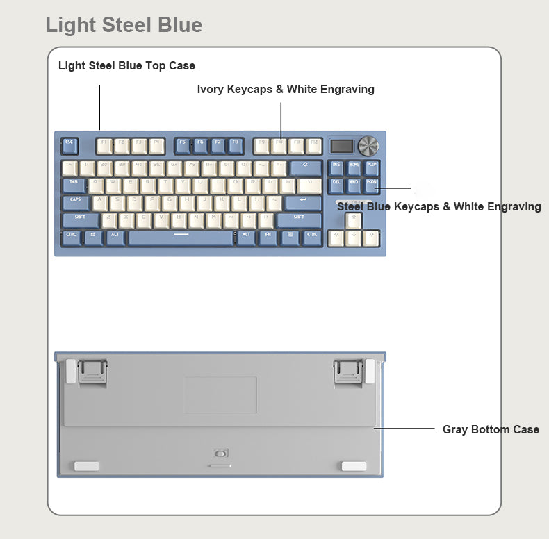 LANGTU LT-84 Sandwich Mount 84-Key Tri-Mode Connection 100% Hotswap RGB Backlit Mechanical Gaming Keyboard ft. Self-Lubricating Switches, LED Display & Rotary Knob