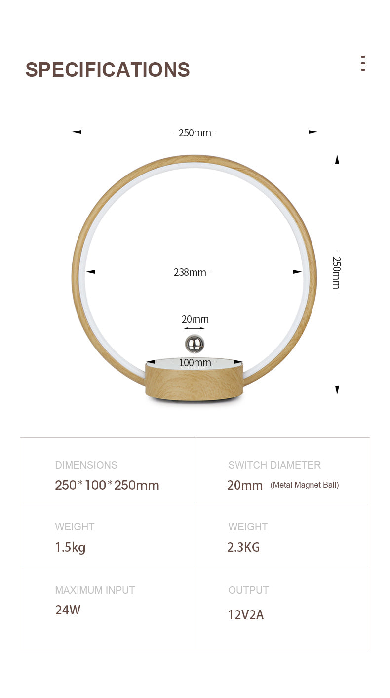 LANGTU Circlo Table Desk Smart Lamp with 2 Levitating Touch Switches (Metal & Moon Flyswitch) & 3 Dimmable Brightness Levels for Home & Office Decor White