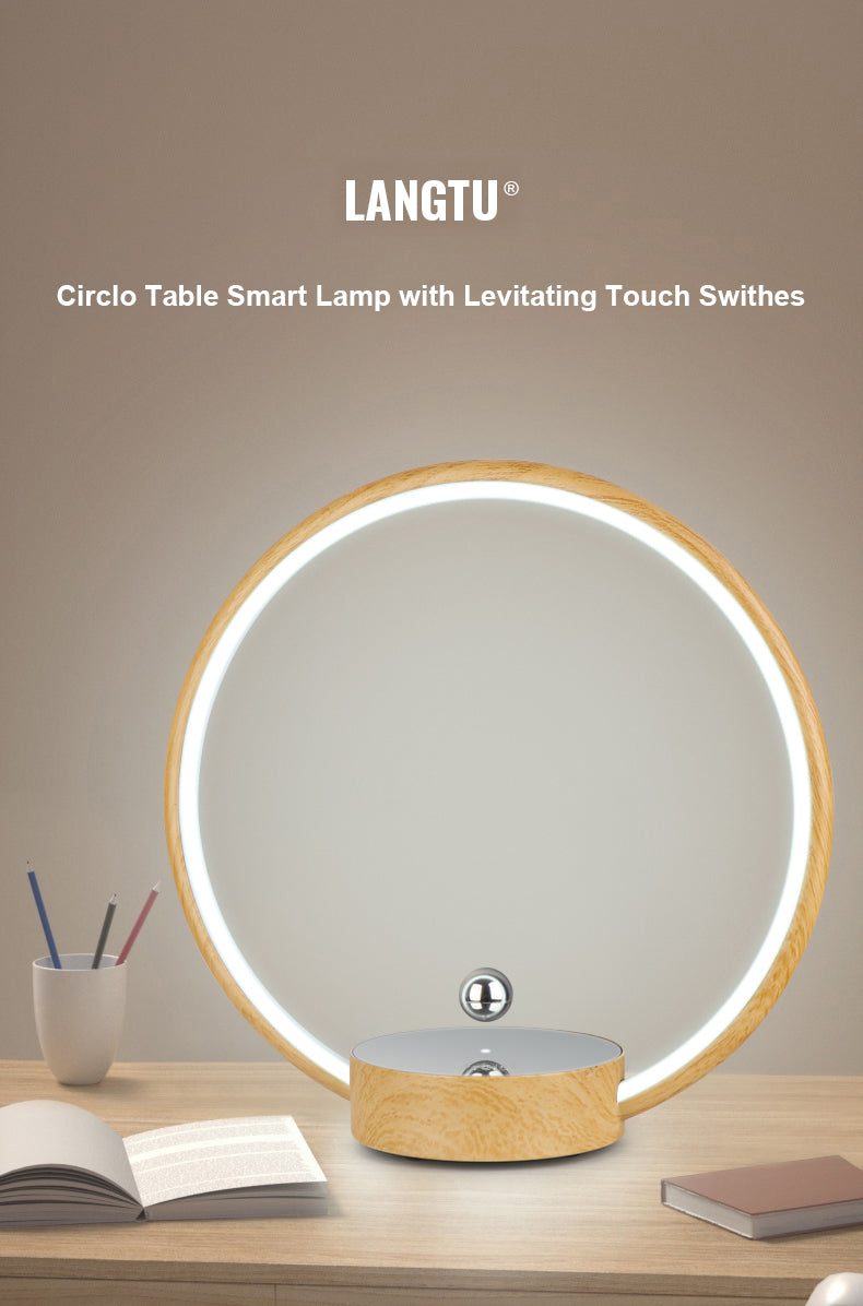 LANGTU Circlo Table Desk Smart Lamp with 2 Levitating Touch Switches (Metal & Moon Flyswitch) & 3 Dimmable Brightness Levels for Home & Office Decor White