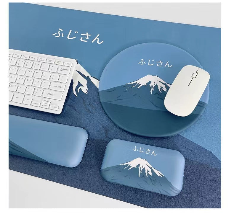 LANGTU Blue Round Milk Silk Memory Foam Ergonomic Mouse Pad with Wrist Rest Support & Nonslip Base ft. Mount Fuji