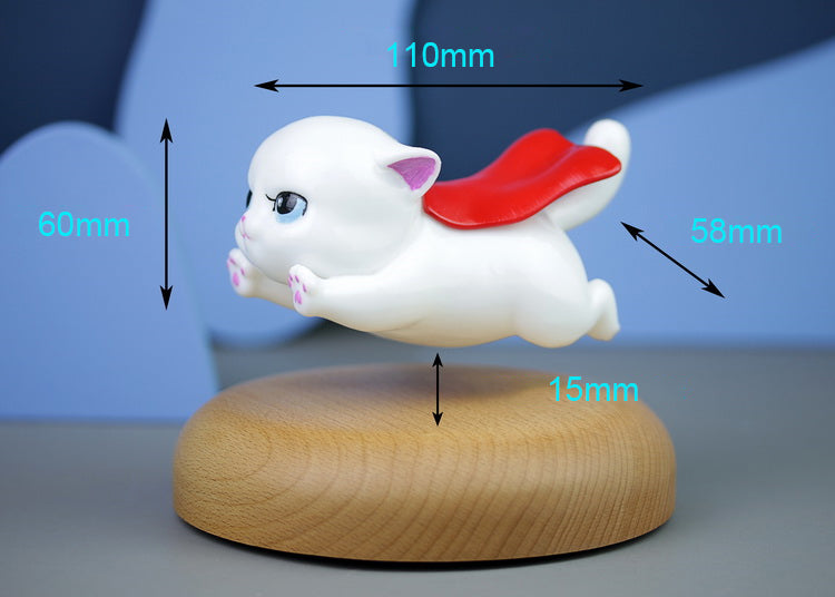 LANGTU Flying Cat Magnetic Levitation Woodcarving Hand-Made Super Cat Cartoon Kitten for Decor, Toy & Gift