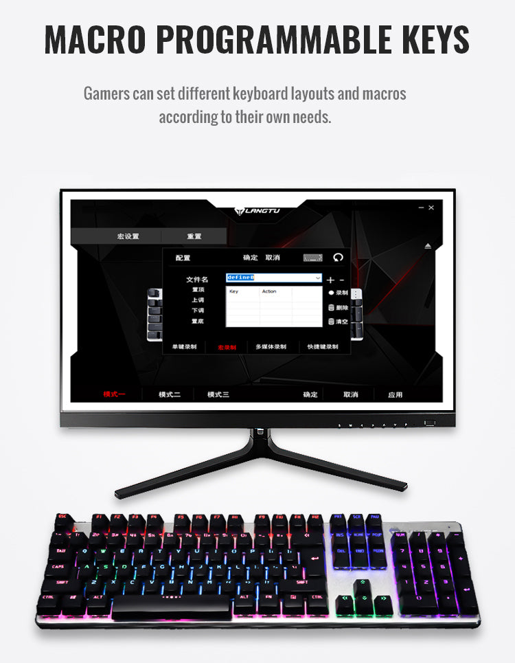 LANGTU G700 Multicolored Macro Programmable 104-Key Anti-Ghosting Full-Metal Mechanical Keyboards with Magnetic Wrist Rest, Replaceable Switches and 22 Backlit Modes