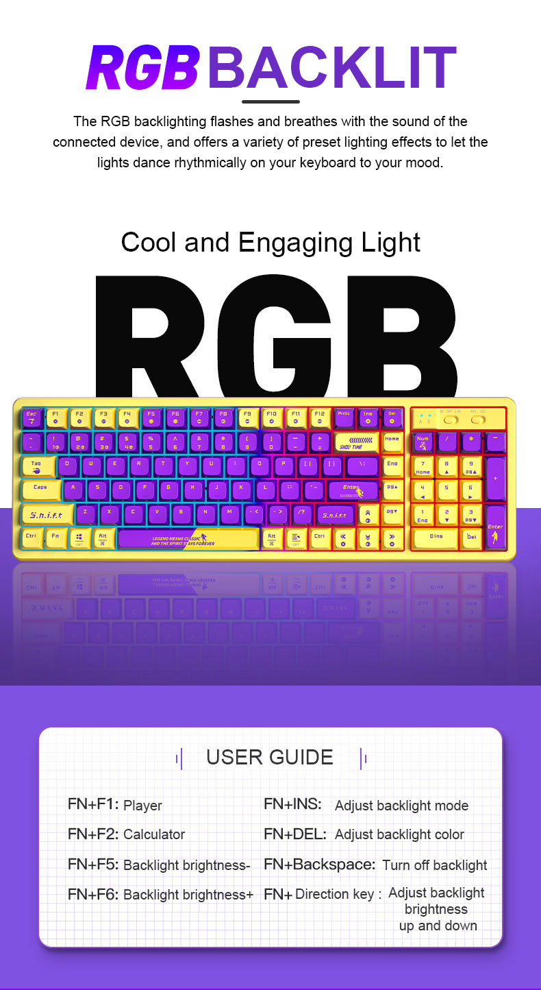 LANGTU LT-L8 Basketball Dream Themed 102-Key Tri-Mobe Connection 100% Hotswap RGB LED Backlit Mechanical Gaming Keyboard ft. Red Linear CIY Customized Switches & PBT Keycaps