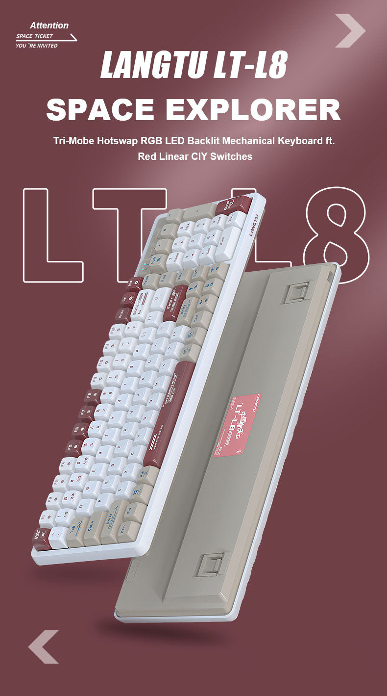 LANGTU LT-L8 Space Explorer Themed 102-Key Tri-Mobe Connection 100% Hotswap RGB LED Backlit Mechanical Gaming Keyboard ft. Red Linear CIY Customized Switches & PBT Keycaps
