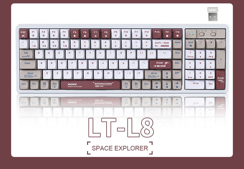 LANGTU LT-L8 Space Explorer Themed 102-Key Tri-Mobe Connection 100% Hotswap RGB LED Backlit Mechanical Gaming Keyboard ft. Red Linear CIY Customized Switches & PBT Keycaps