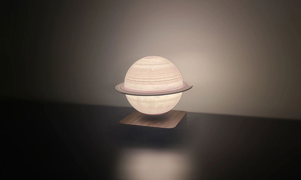 LANGTU Magnetic Levitating Luna Saturn Floating 3D Printing LED Wireless Charging Saturn Night Lamp Light Walnut