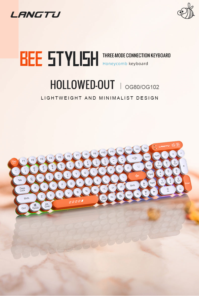 LANGTU OG80/OG102 Tri-Mode Hollowed-Out Honeycomb Structure Waterproof Membrane Keyboard ft. Surrounding Light Strip, Suspension Punk Keycaps, Adjustable Lighting Effect & Transparent Base