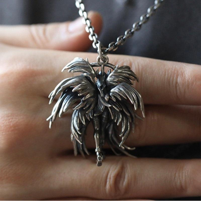 Silver Jewelry Retro Couple Sweater Chain Original Angel Beast Pendant for Men and Women - A Necklace For Me