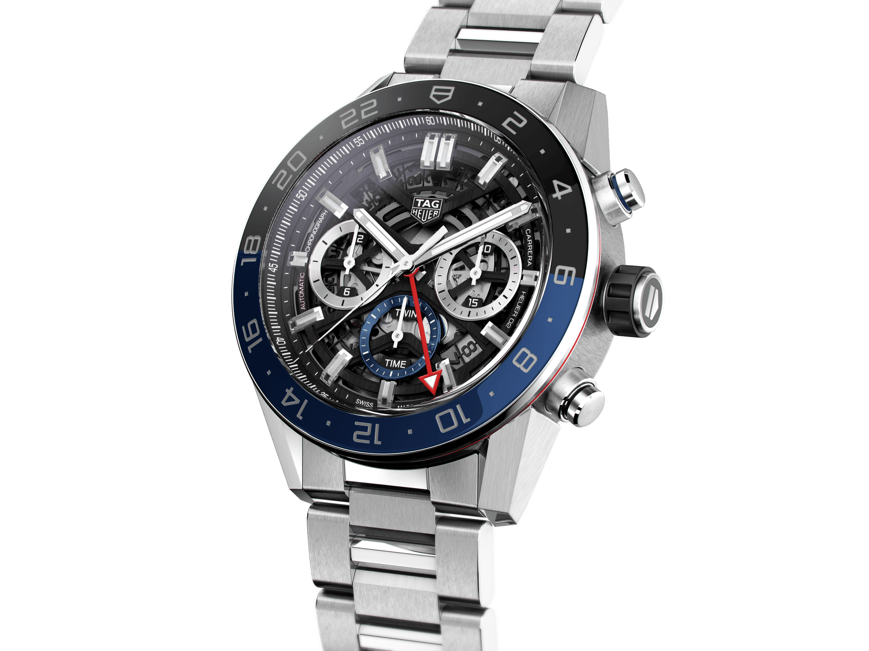 TAG Heuer Carrera Men's 45mm Stainless Steel Automatic Skeleton Chronograph  GMT Watch 