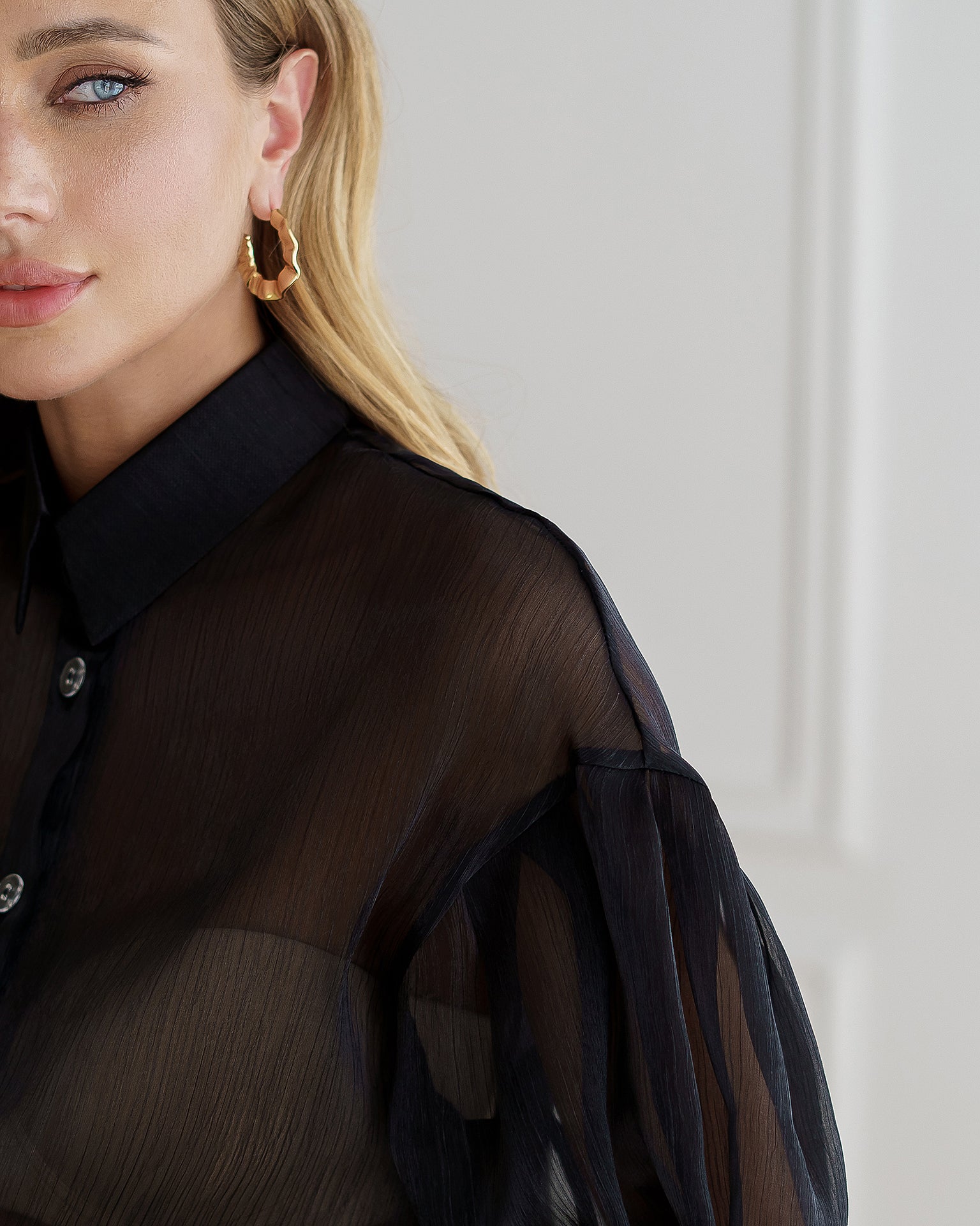 Black Sheer Long-Sleeve Shirt