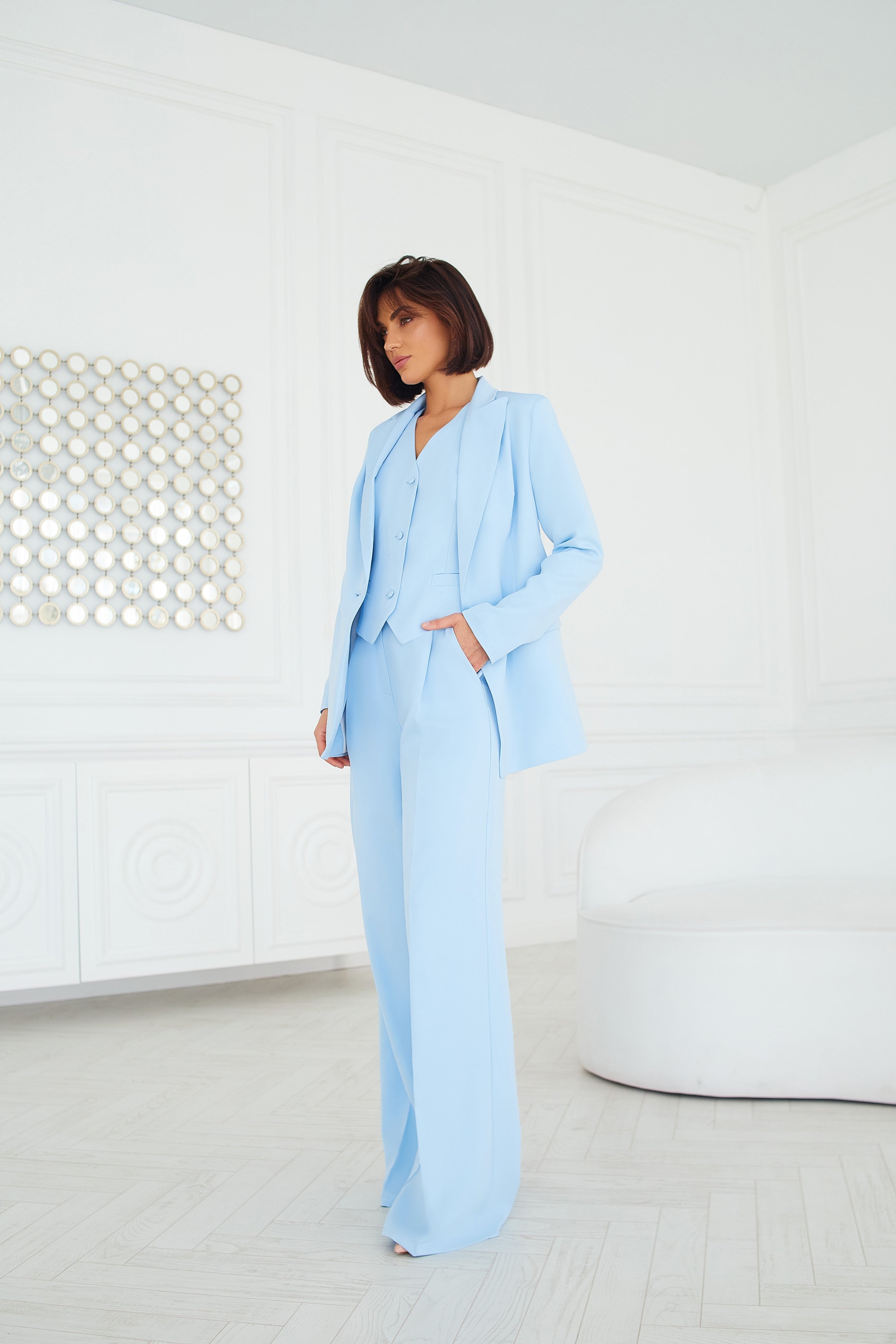 Sky-Blue Oversized 3-Piece Suit