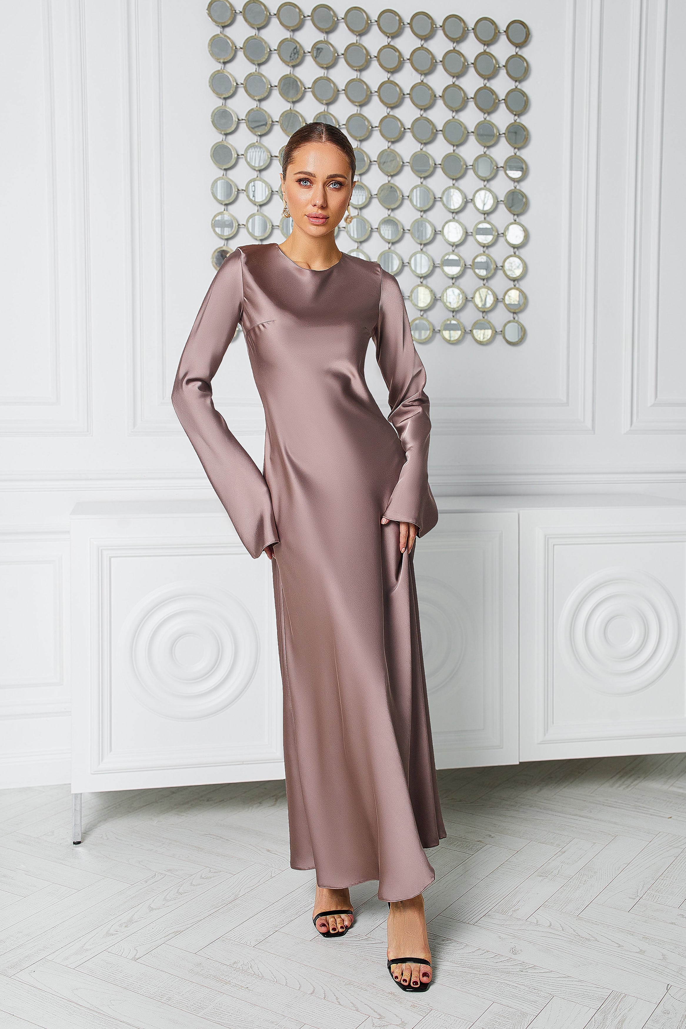 Alexa Mocco Satin Long Sleeve Maxi Dress