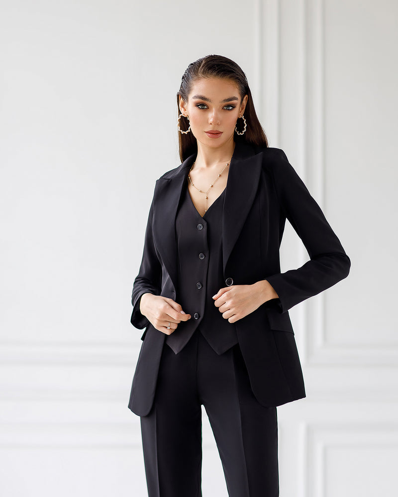 Black Office Slim-Fit 3-Piece Suit – ELAGIA