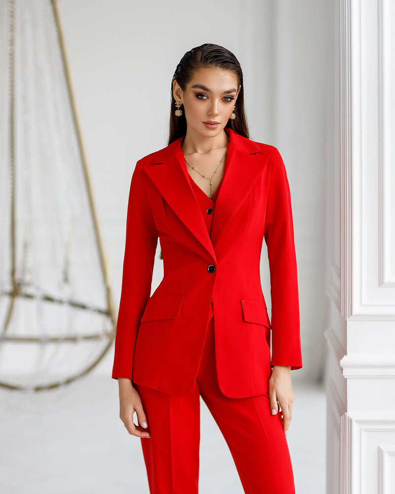 Red Office Slim-Fit 3-Piece Suit – ELAGIA