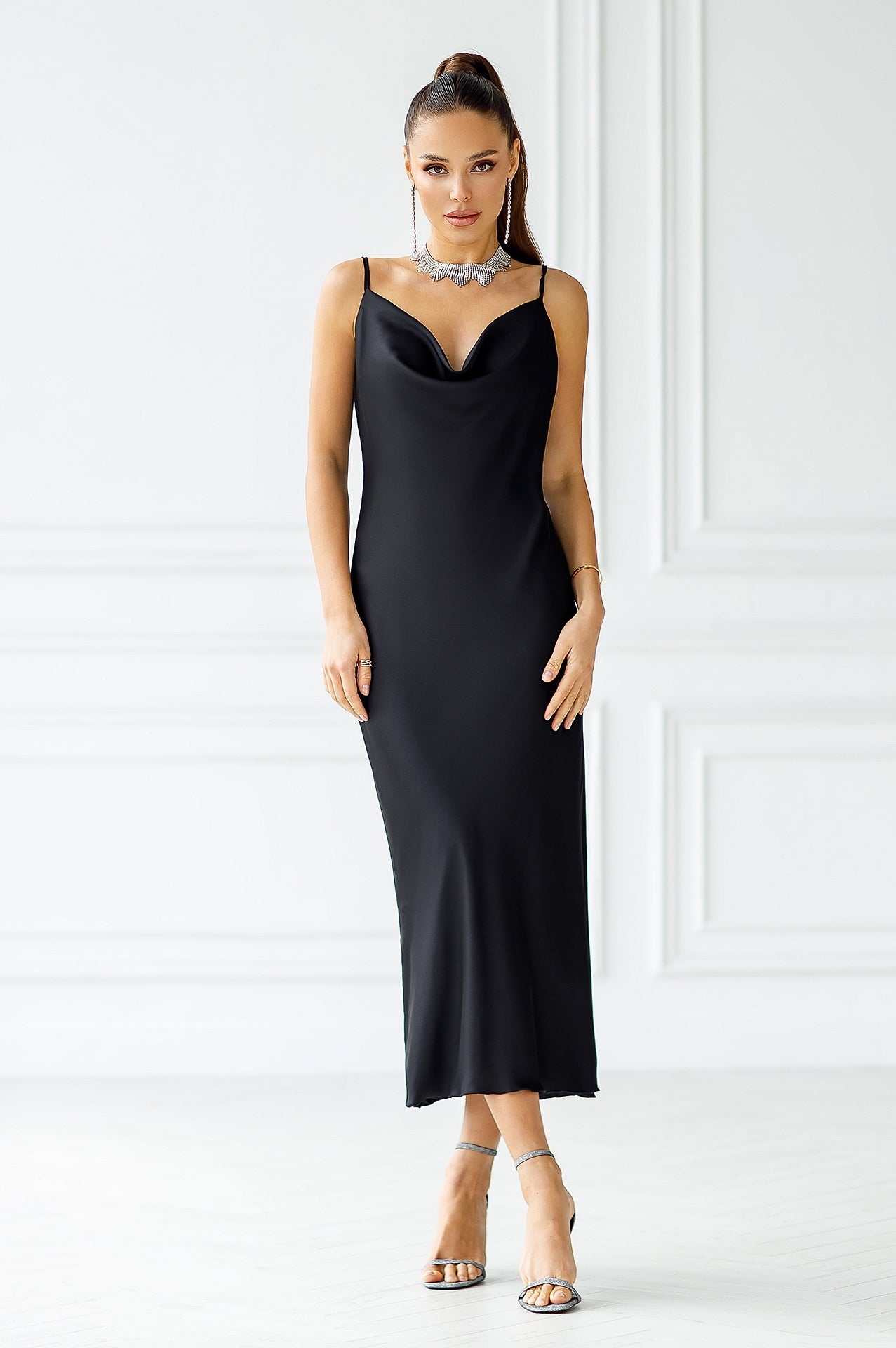 Alexa Black Silk Slip Dress