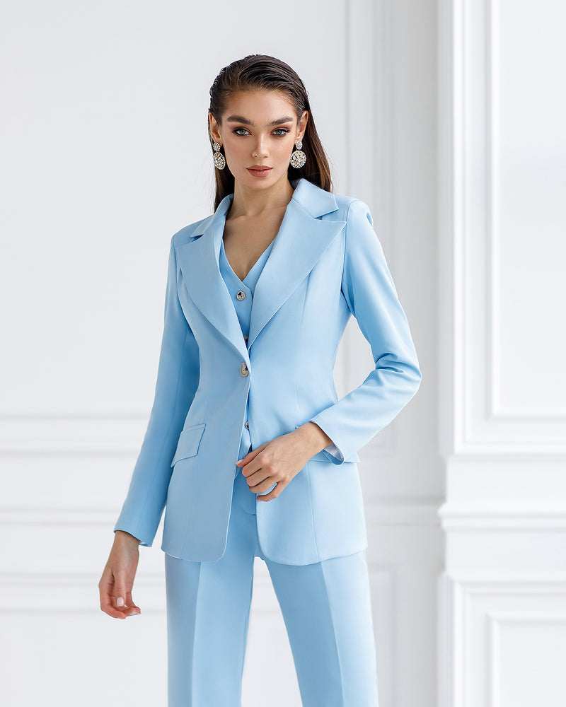 Sky-Blue Office Regular-Fit 3-Piece Suit – ELAGIA