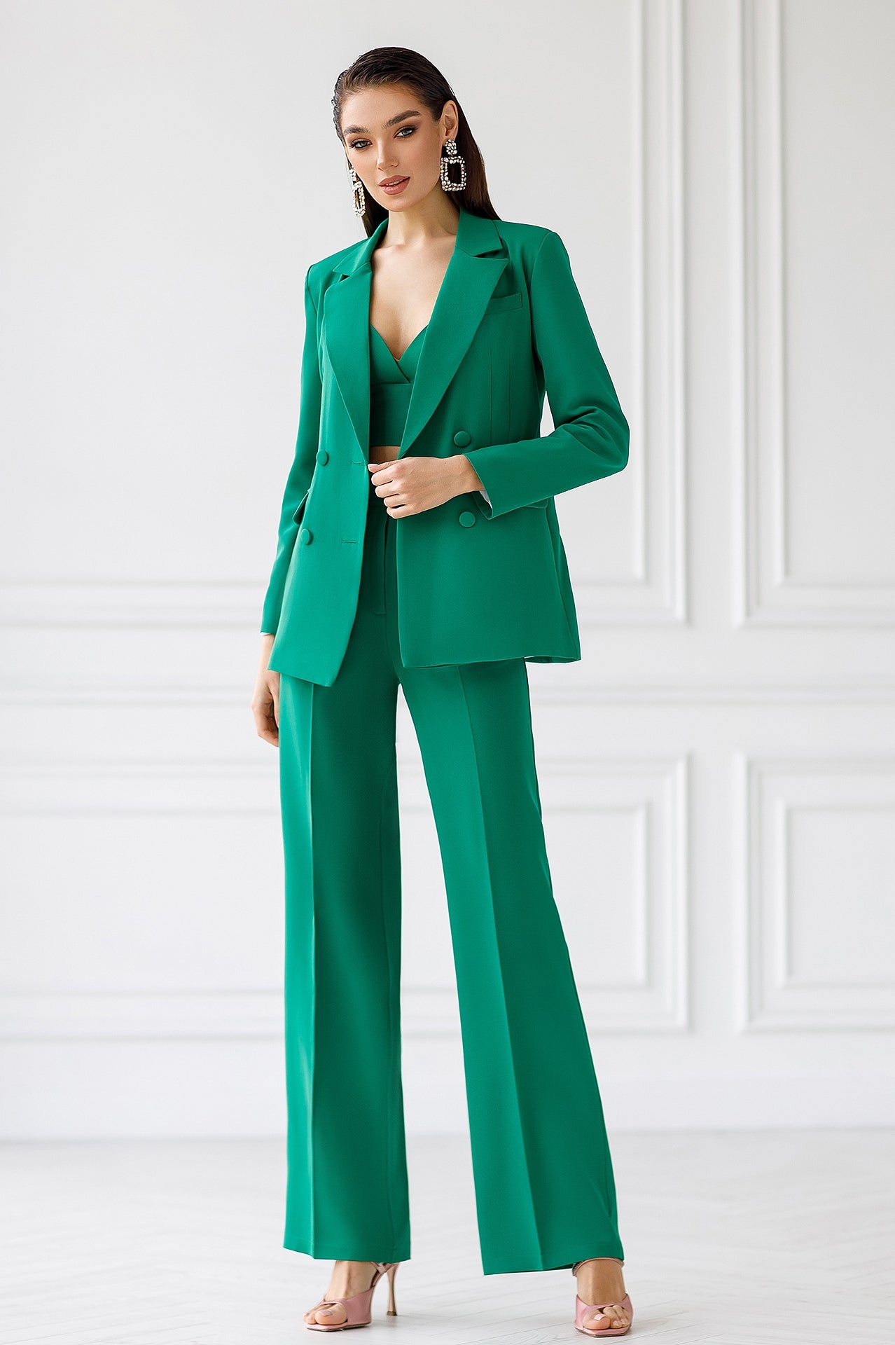 Green Double Breasted Suit 3-Piece – ELAGIA