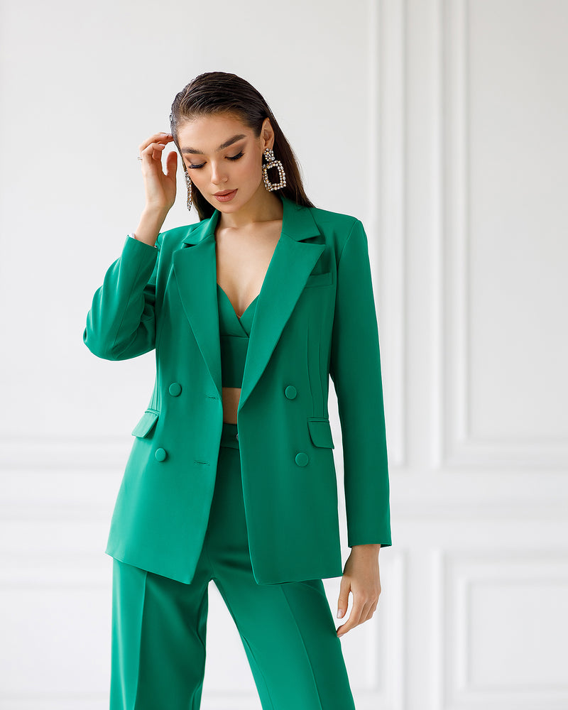 Green Double Breasted Suit 3-Piece – ELAGIA