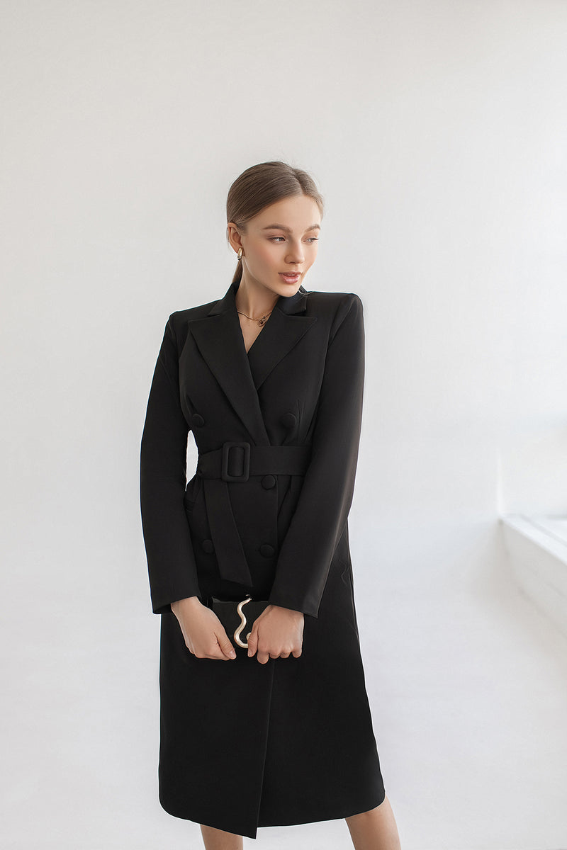 Black Belted Double Breasted Blazer Dress – ELAGIA