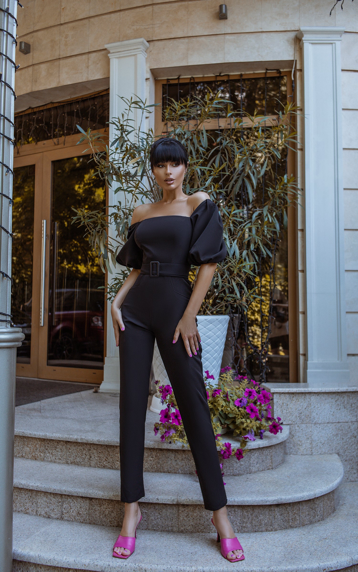 Black Bridal Bell Sleeves Jumpsuit