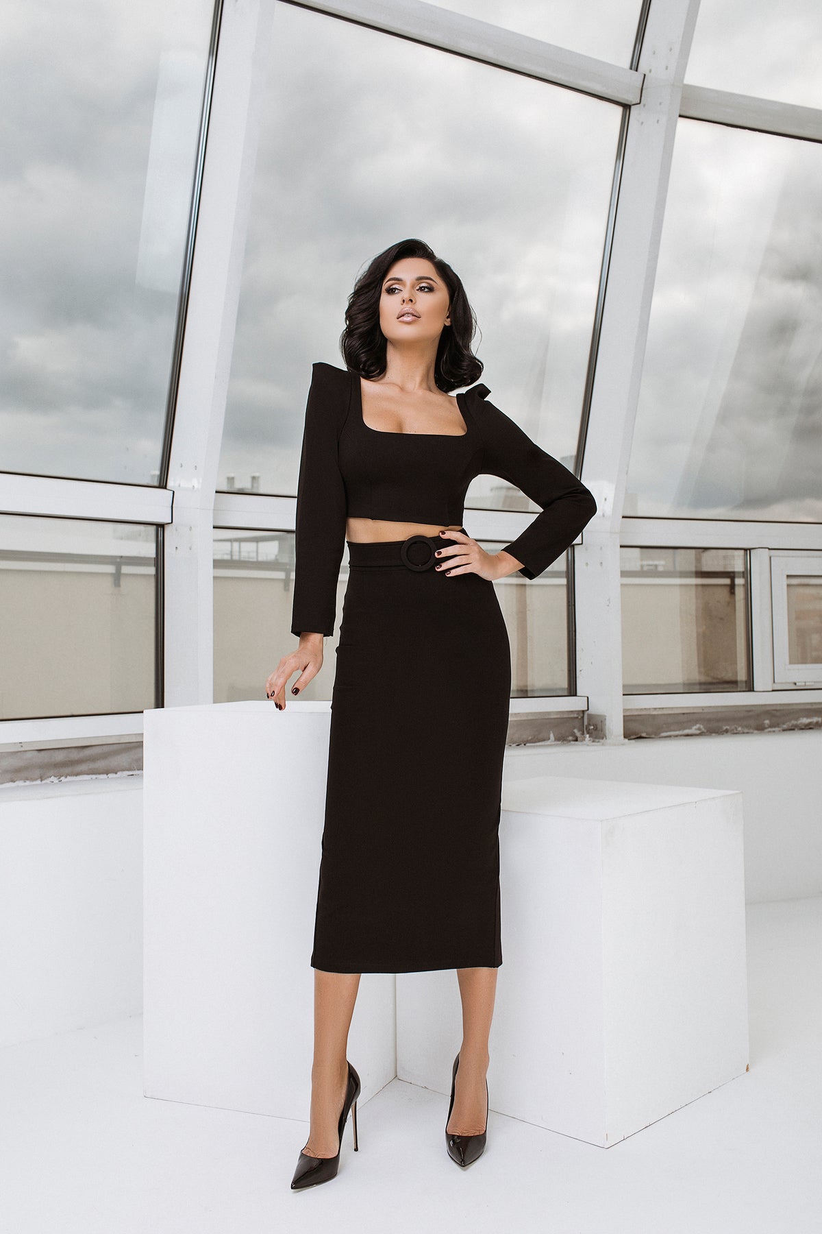 Black Long Sleeve Top & Maxi Skirt 2-Piece Set