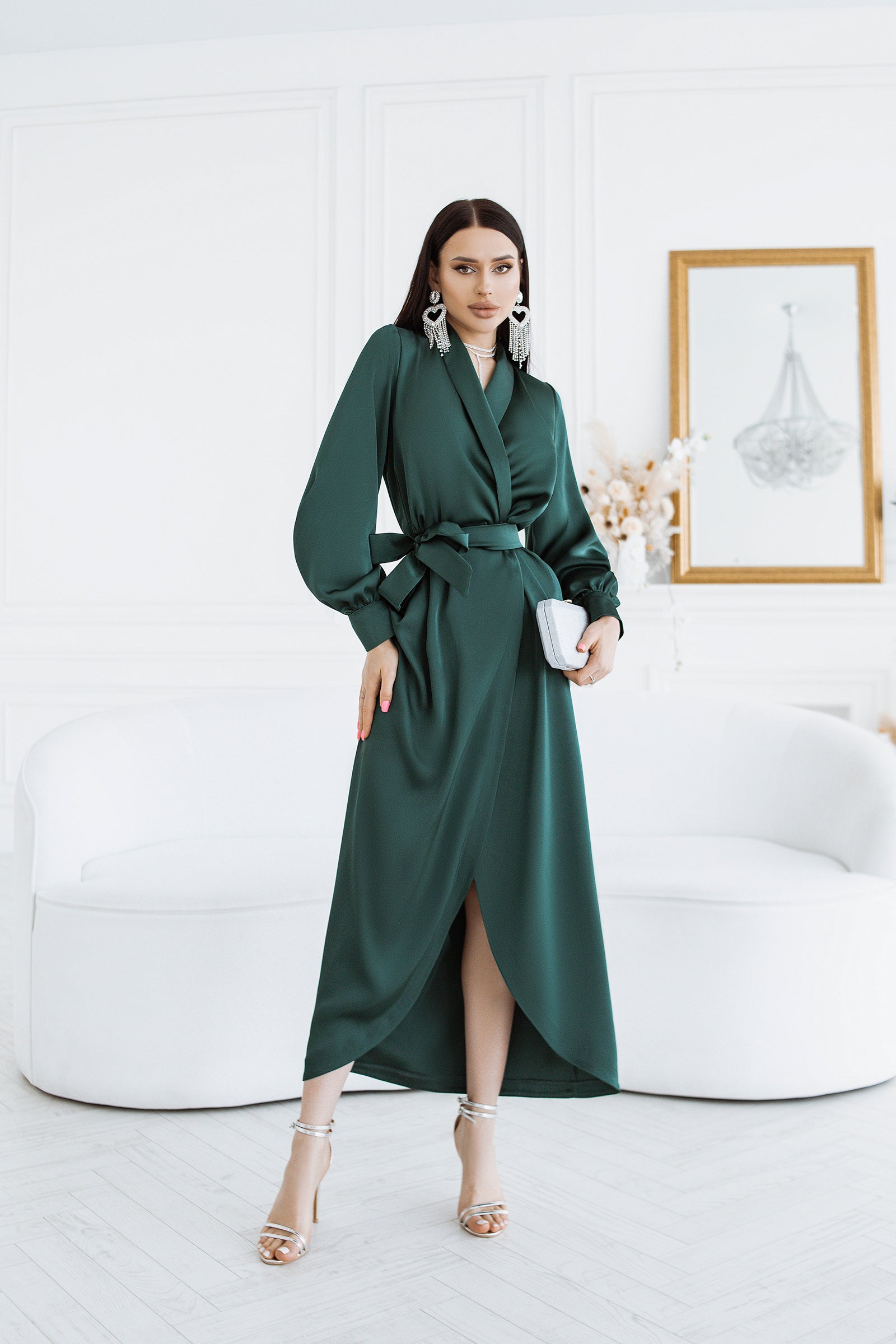 Emerald Puff Sleeve Wrap Dress